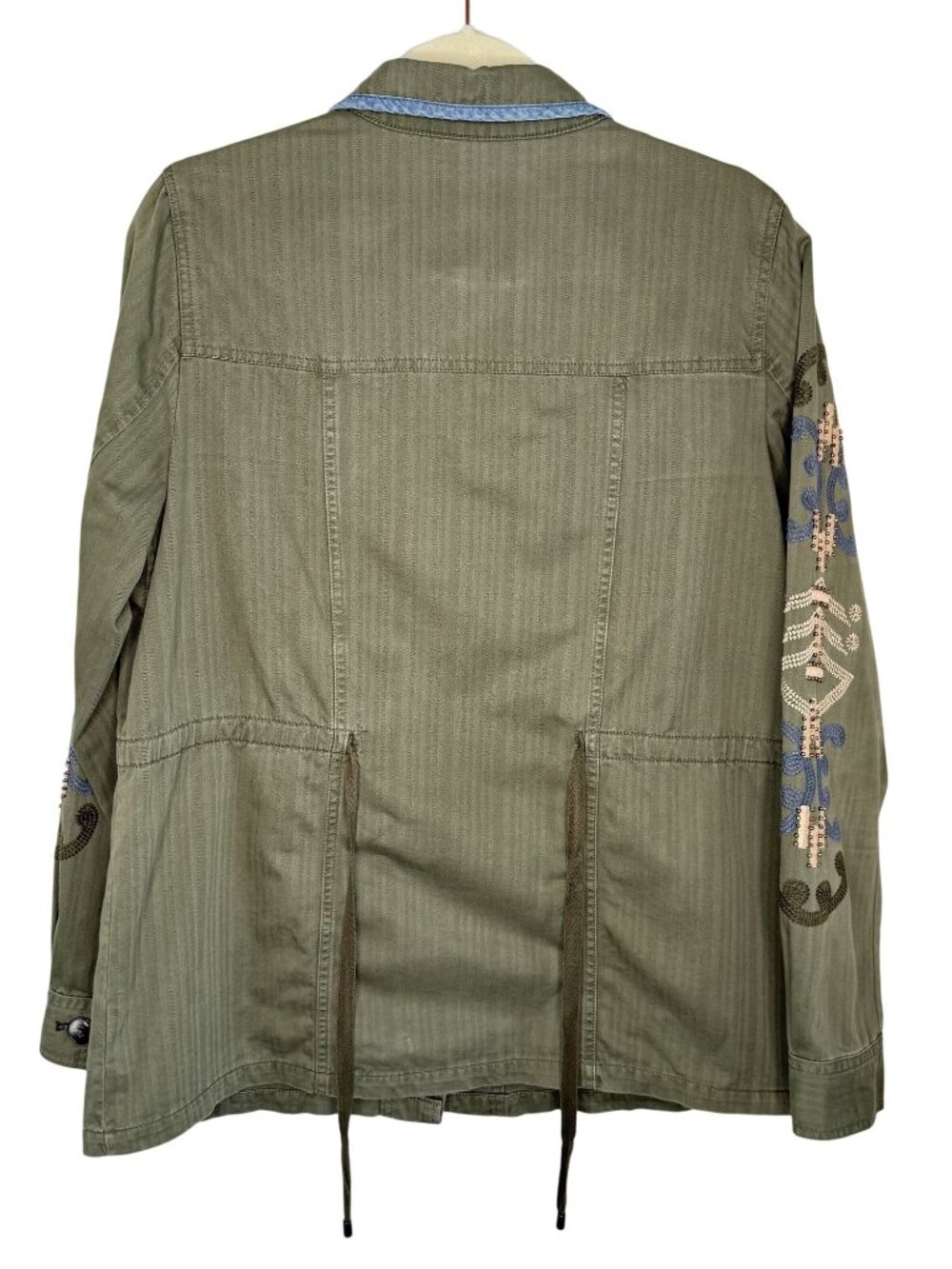 Anthropologie Hei Hei Military-Inspired Olive Green Jacket With Embroidered Slee - Picture 3 of 10